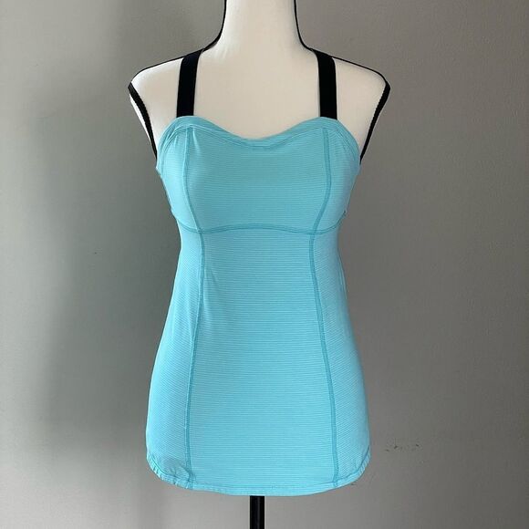 NWOT! Lululemon Blue, Adjustable Strap, Cross-Back Striped Athletic Tank. Size 4 - Picture 1 of 7